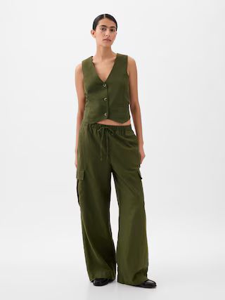 Mid Rise Linen-Cotton Pull-On Cargo Pants | Gap (CA)