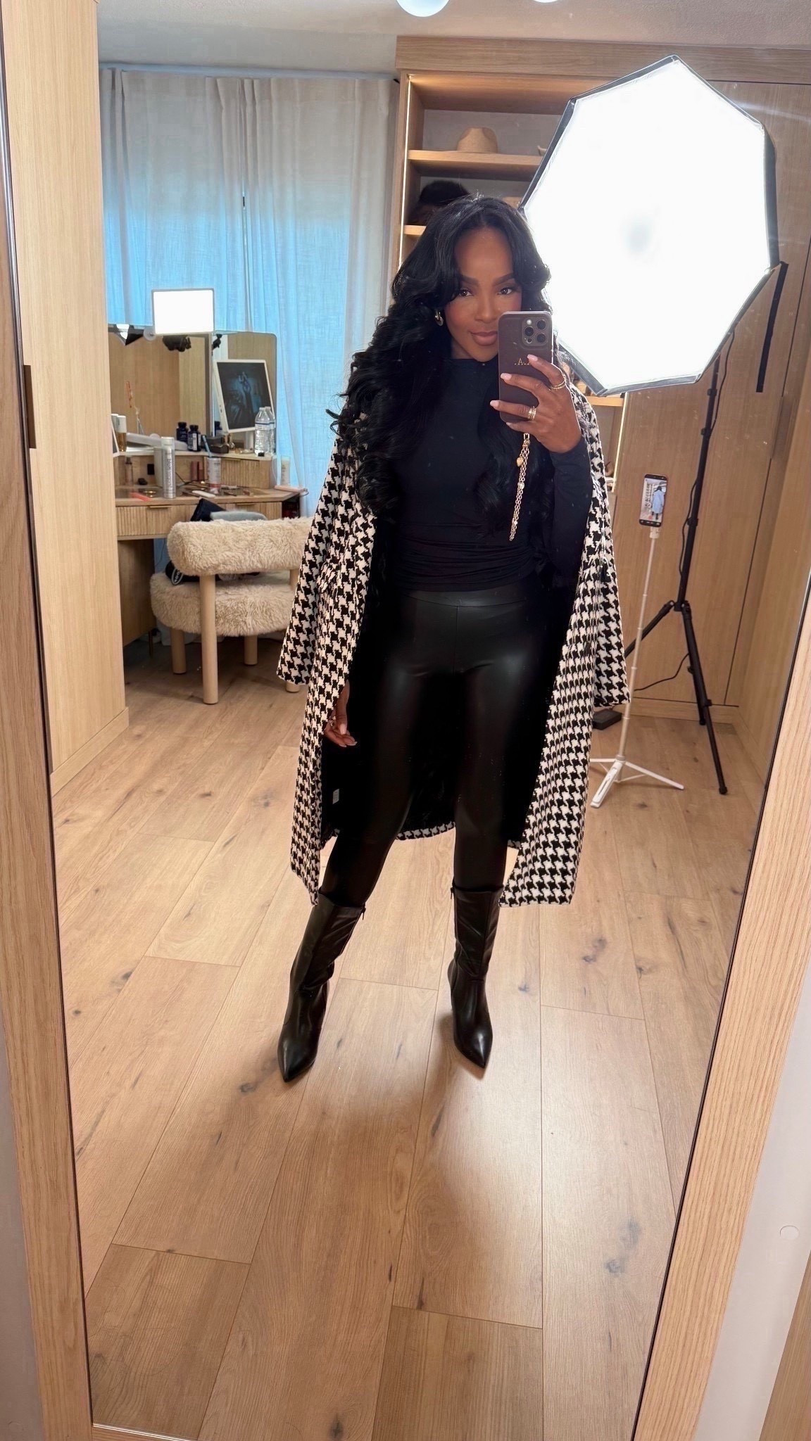 Scroll to shop! The perfect all black outfit with a houndstooth coat - perfect for evenings out and workwear 

#LTKWorkwear #LTKPetite #LTKootd