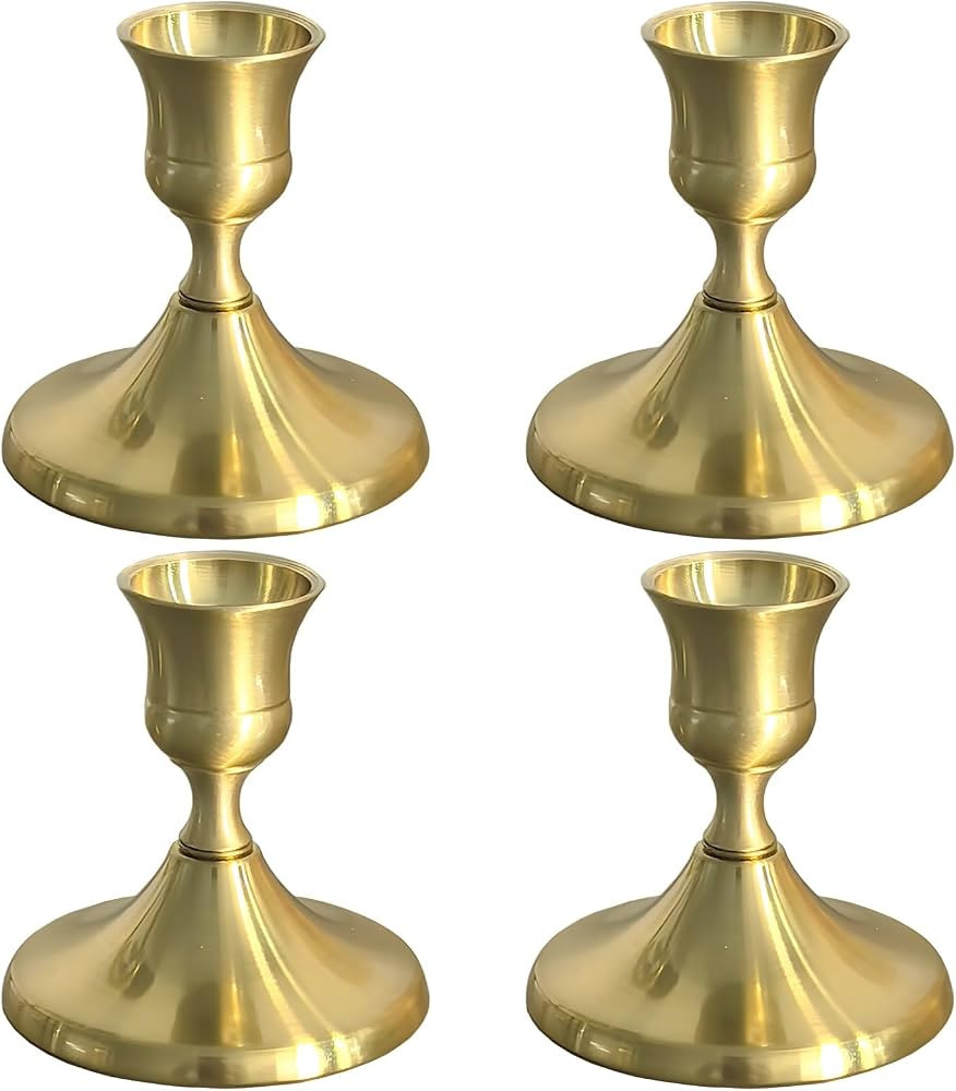 Vintage Brass-Look Gold Candle Holders For Table Centerpieces, Set Of 4 Metal Taper Candle Sticks... | Amazon (US)