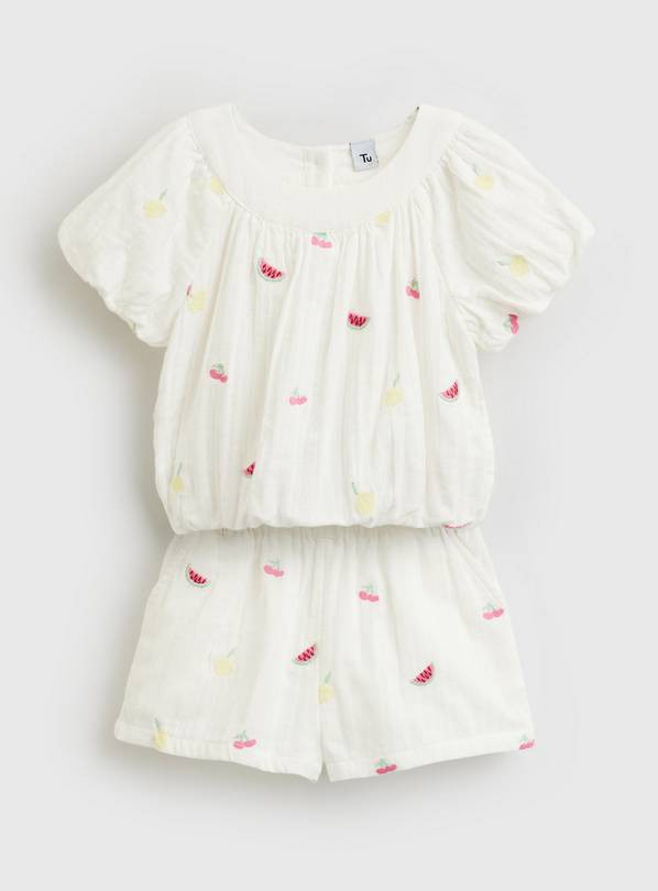 White Fruit Print Bubble Hem Top & Shorts Set 5-6 years | Tu Clothing