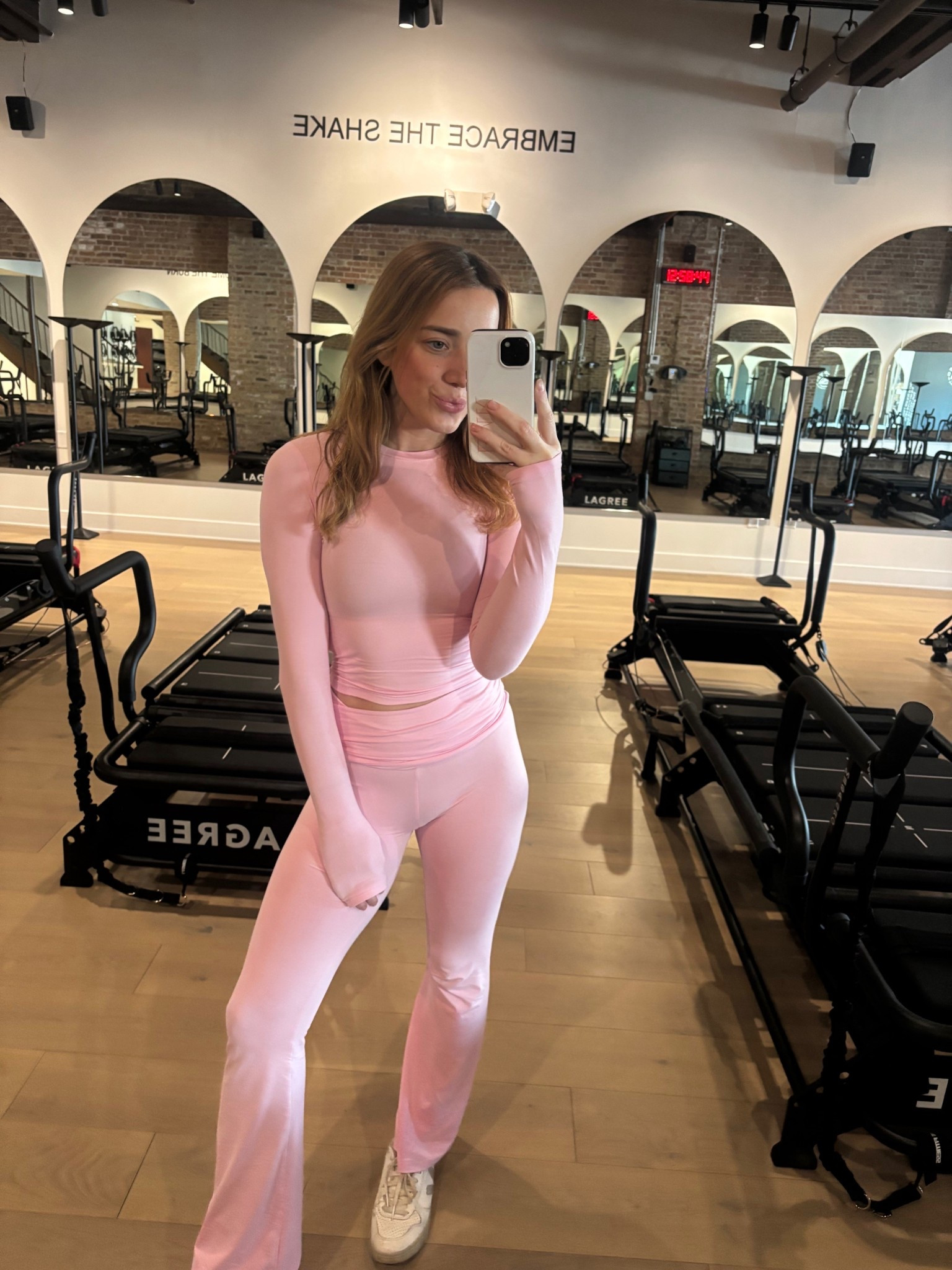 Valentine’s Day inspired lounge set!! Love this pink Lounge set with fold down flare pant and matching top!! Super cute and comfy! Wearing size XS