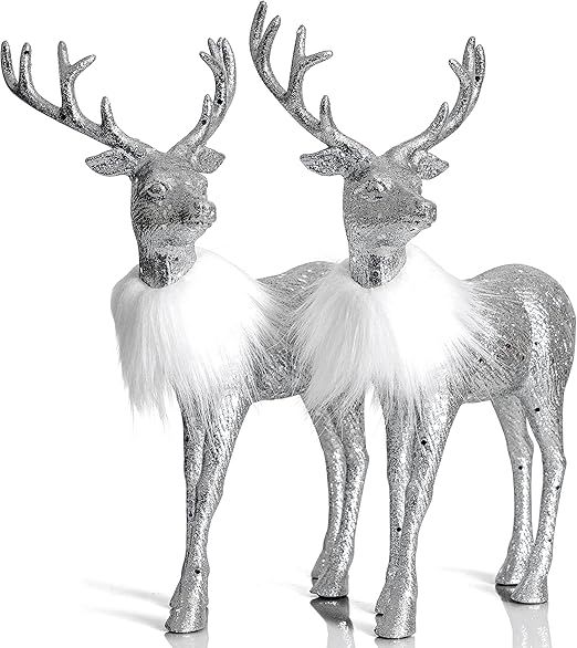 Ornativity Silver Glitter Christmas Reindeer - Holiday Party Deer Figurine Statues Dinner Tableto... | Amazon (US)