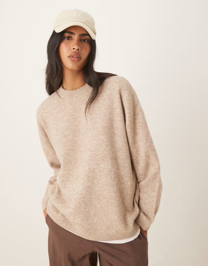 ASOS DESIGN relaxed crew neck sweater in oatmeal-Neutral | ASOS (Global)
