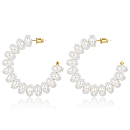 Pearl Hoop Earrings for Women,14K Gold Plated Open Large Circle Round Pearl Earrings Women Fashion Jewelry 48mm | Amazon (US)