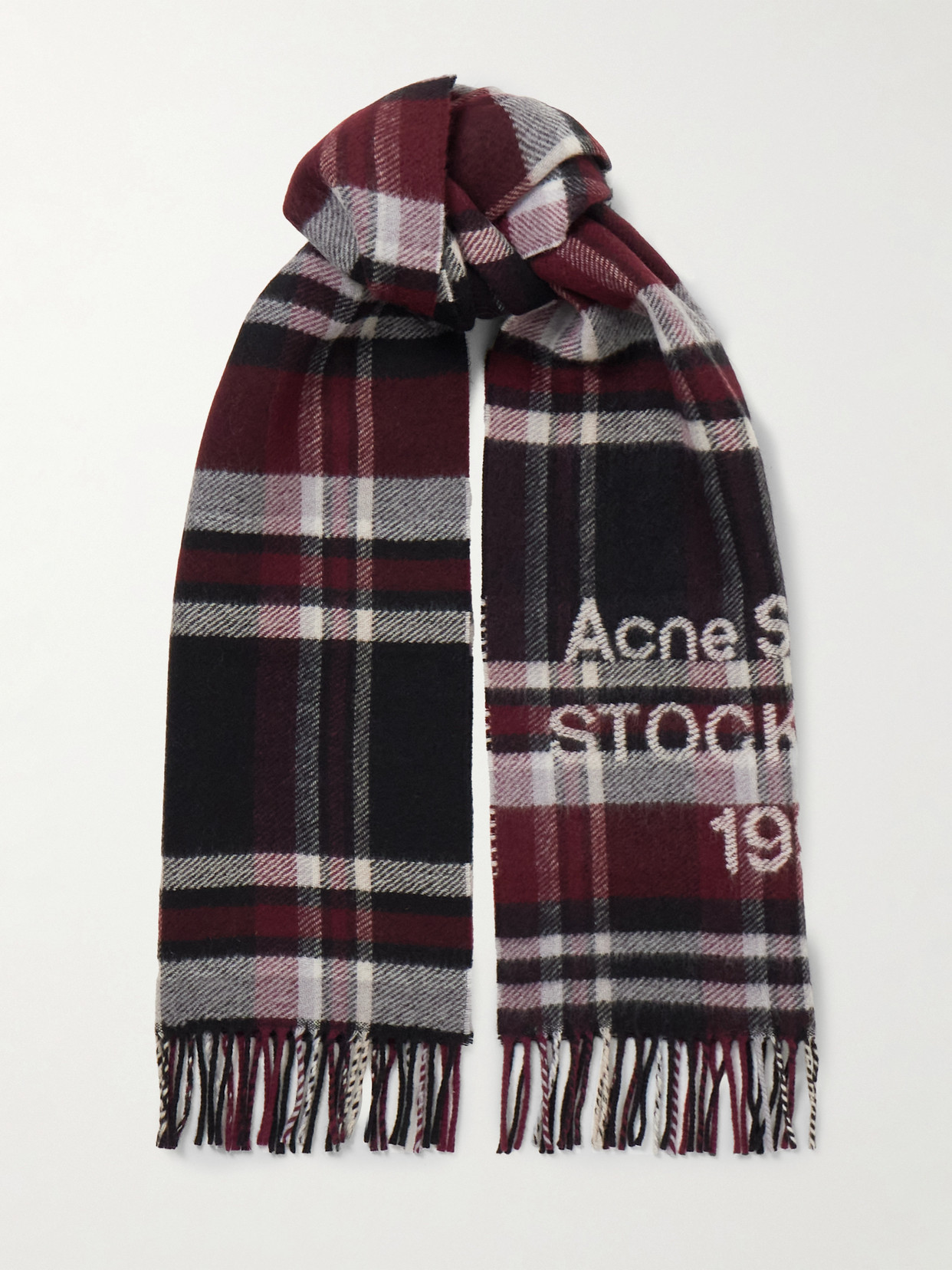 Acne Studios - Fringed Checked Wool-blend Scarf - Black | NET-A-PORTER (US)