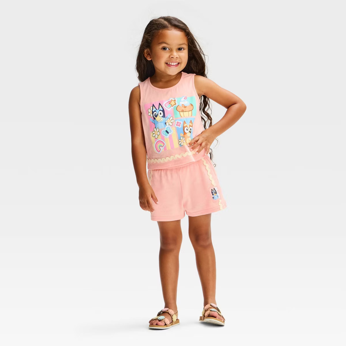 Toddler Girls' 2pc Bluey Rick Rack Shorts Set - Orange 3T | Target