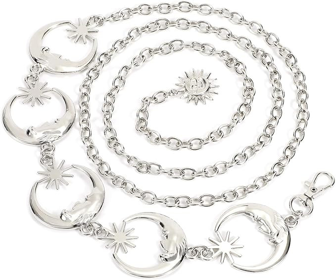 WERFORU Women's Silver Metal Link Moon Star Body Chain Belt Ladies Waist Chain Belt for Jeans Dre... | Amazon (US)