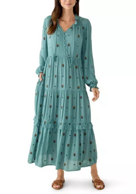 Women's Long Sleeve Tiered Embroidered Maxi Dress | Belk