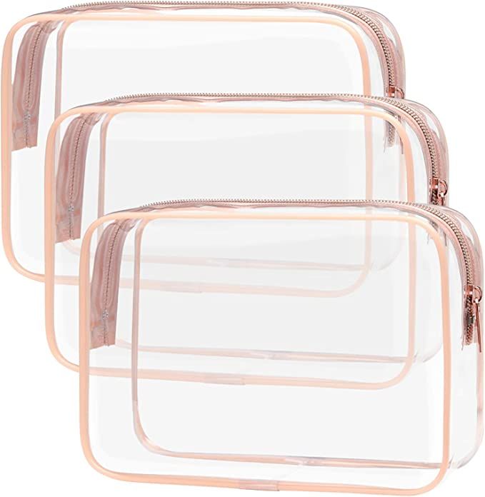 Amazon.com: Clear Makeup Bag with Zipper, Packism 3 Pack Beauty Clear Cosmetic Bag TSA Approved T... | Amazon (US)