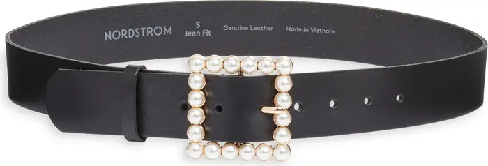 Nordstrom Elizabeth Faux Pearl Buckle Leather Belt | Nordstrom | Nordstrom
