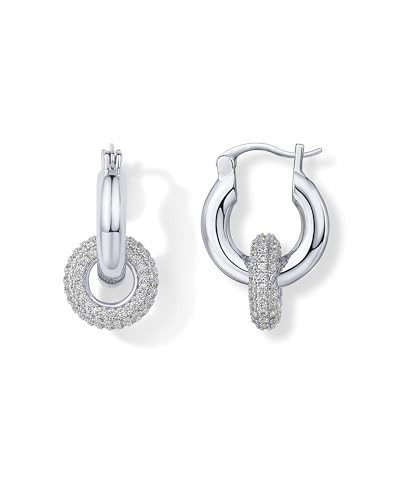 PAVOI Rhodium Plated Convertible Chunky Hoop Earrings for Women - CZ Chunky Huggie & Drop Dangle Earrings | Amazon (US)