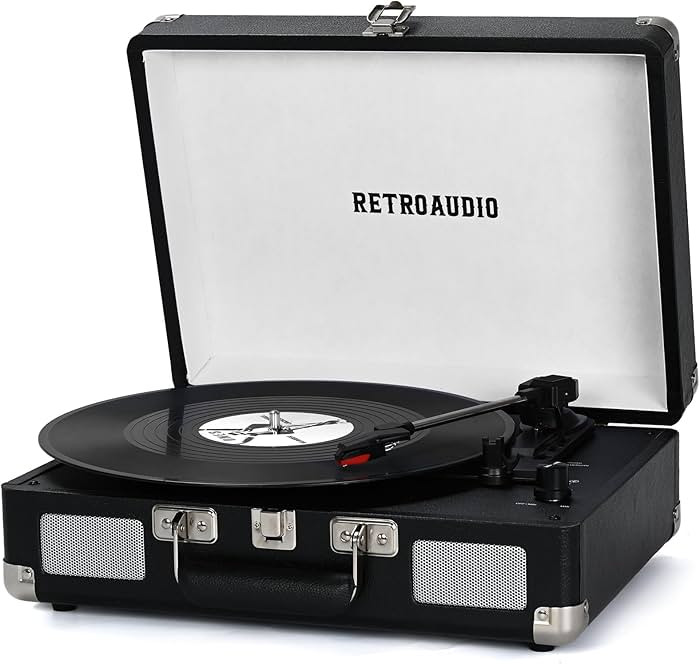 Vinyl Record Player 3-Speed Bluetooth Portable Suitcase Belt-Driven Record Player with 2 Built-in... | Amazon (US)