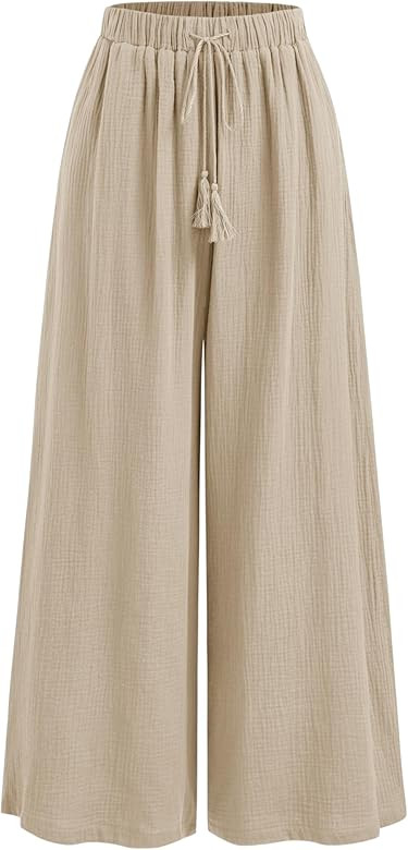 CIDER Women's High Waisted Wide Leg Pants with Pockets Drawstring Palazzo Business Casual Dress P... | Amazon (US)
