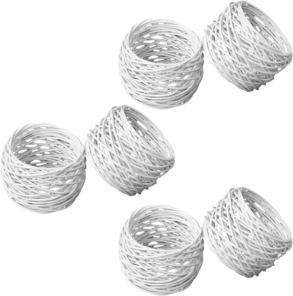 ITOS365 Handmade White Round Mesh Napkin Rings Holder for Dinning Table Parties Everyday, Set of ... | Amazon (US)