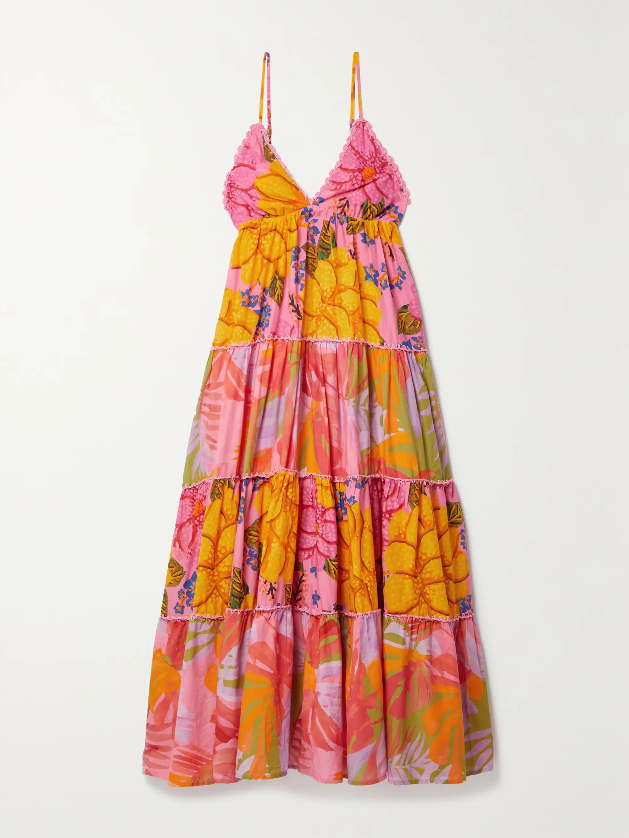 Crochet-trimmed tiered floral-print cotton-voile maxi dress | NET-A-PORTER (UK & EU)