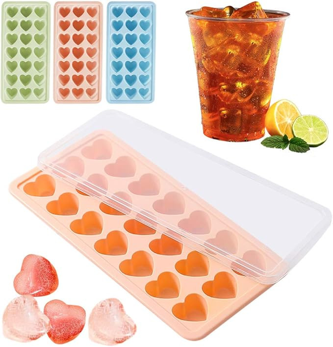 Heart Shaped Silicone Ice Cube Tray Silicone 21-Ice Cube Mould with Removable Lid, Flexible, for ... | Amazon (US)