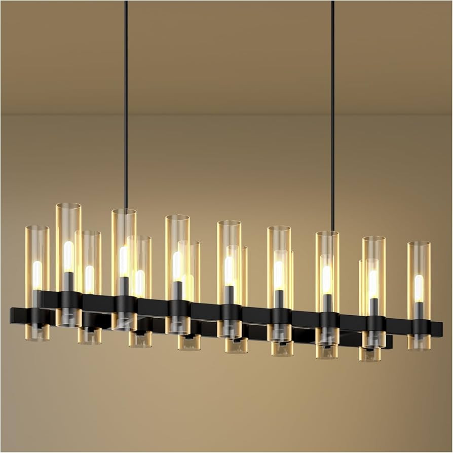 Black Linear Chandelier, 54 Inch 16-Lights Modern Kitchen Island Dining Room Over Table Light Fix... | Amazon (US)