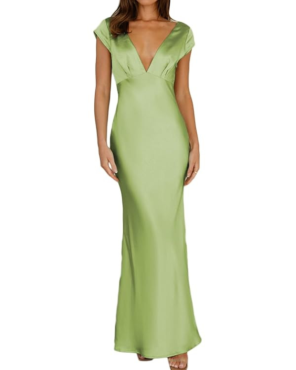 Halfisland Womens Summer Satin V Neck Cap Sleeve Backless Maxi Dress Elegant Twist Cut Out Midi D... | Amazon (US)