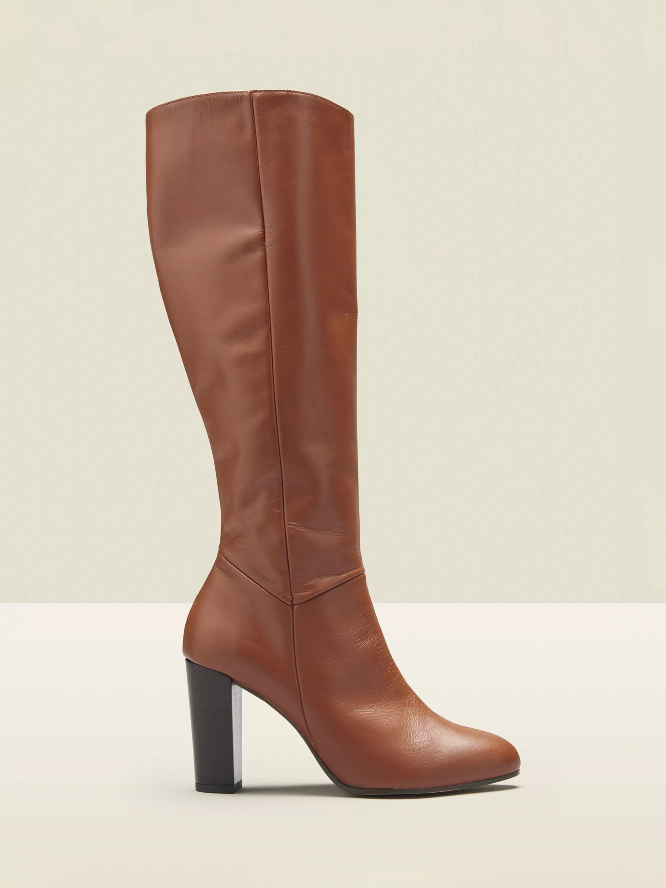 Sosandar Heel Knee High Leather Boots, Tan | John Lewis (UK)