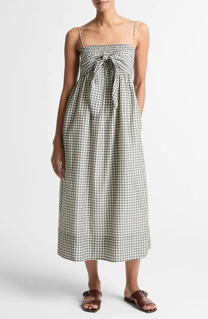 Gingham Smocked Bodice Midi Sundress | Nordstrom
