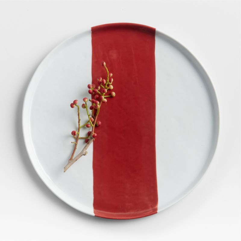 Mercer Holiday ChristmasRed Stripe Dinner Plate | Crate & Barrel | Crate & Barrel