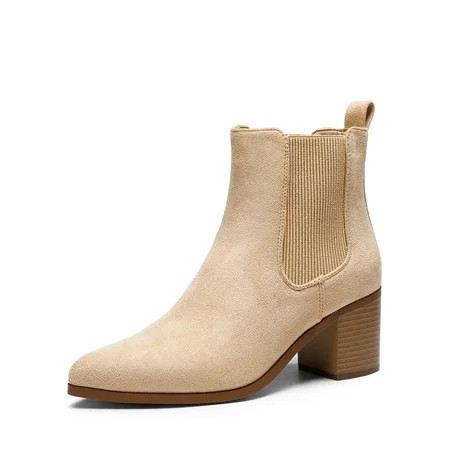 DREAM PAIRS Women's Retro Elastic Chelsea Ankle Boots Fashion Low Chunky Block Heel Pointed Toe Fall Heeled Booties Shoes | Walmart (US)