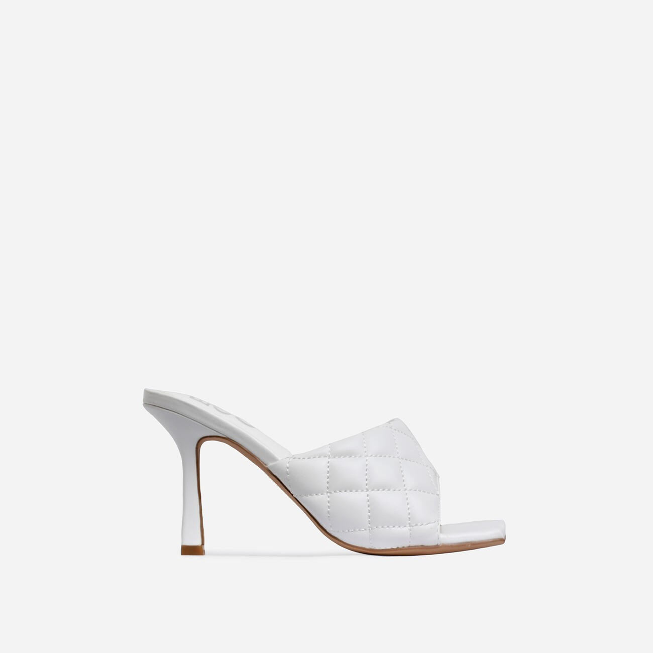 Tropez Square Toe Quilted Heel Mule In White Faux Leather | EGO (UK)