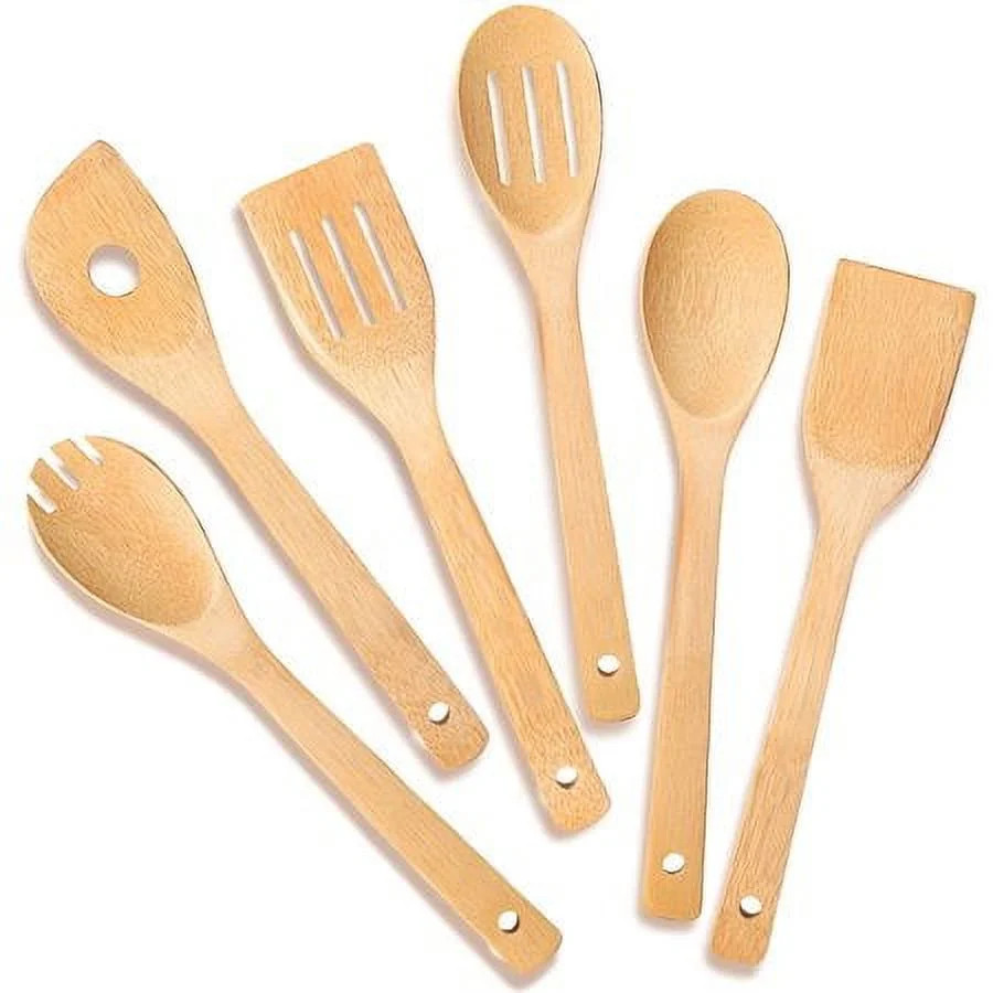 Wooden Spoons for Cooking 6-Piece Bamboo Utensil Set Apartment Essentials Wood Spatula Spoon Nons... | Walmart (US)