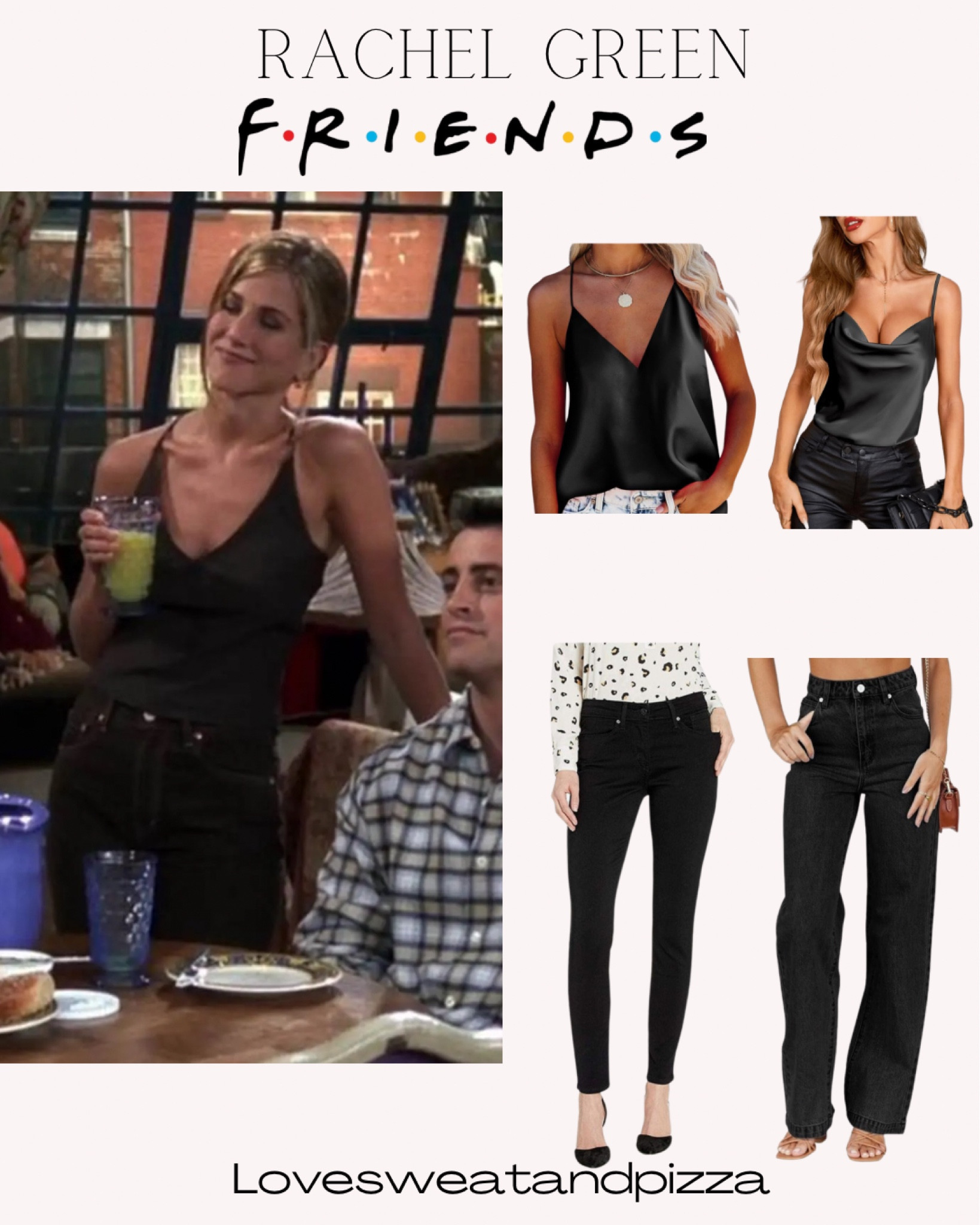 Rachel Green style. Rachel Green outfit. Date outfit. Night outfit. Black satin top. Black jeans. Casual sexy outfit 

#LTKfindsunder50 #LTKstyletip #LTKparties