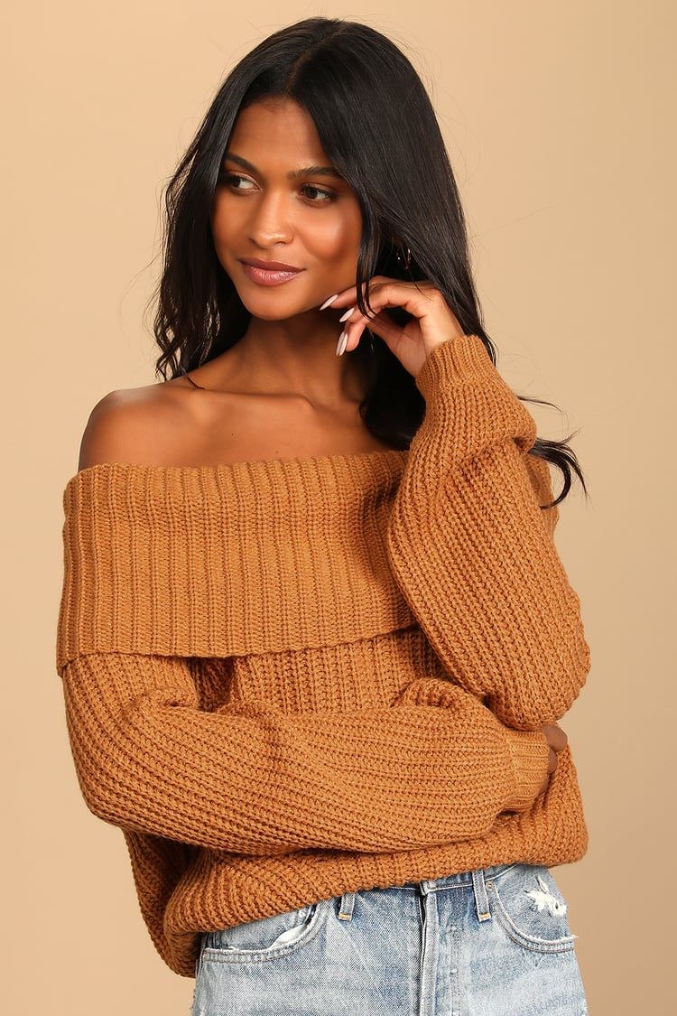 Carmichael Light Brown Off-the-Shoulder Knit Sweater | Lulus (US)