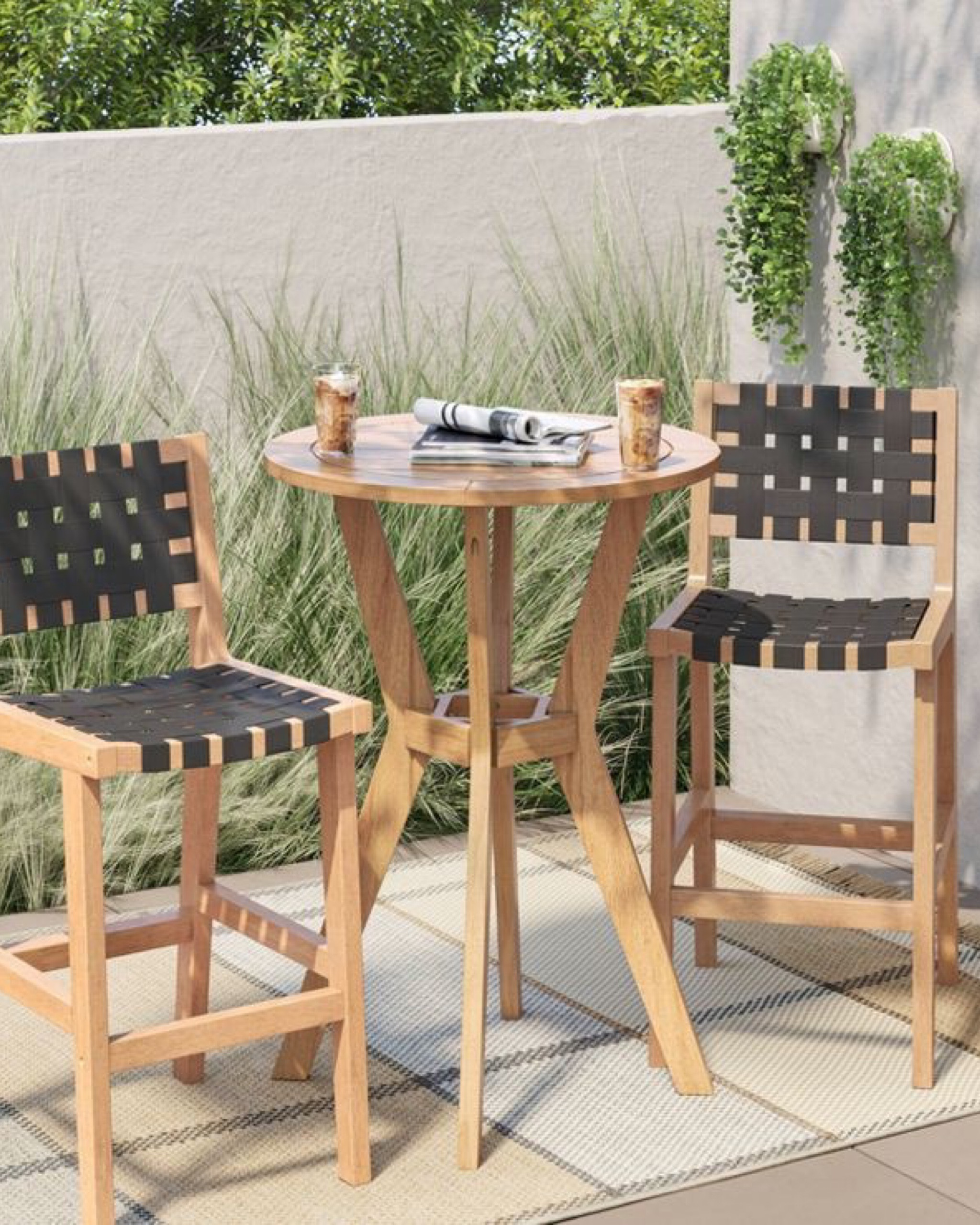 Gorgeous Studio mcgee outdoor set . Two pak of bar stools and high top table. Looks high end at a great price!

#LTKFind #LTKhome #LTKSeasonal