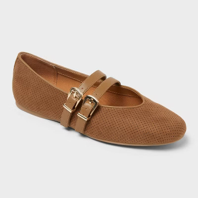 Women’s Henrietta Double Strap Mary Jane Flats with Memory Foam Insole – Universal Thread™ Taupe 8.5 | Target