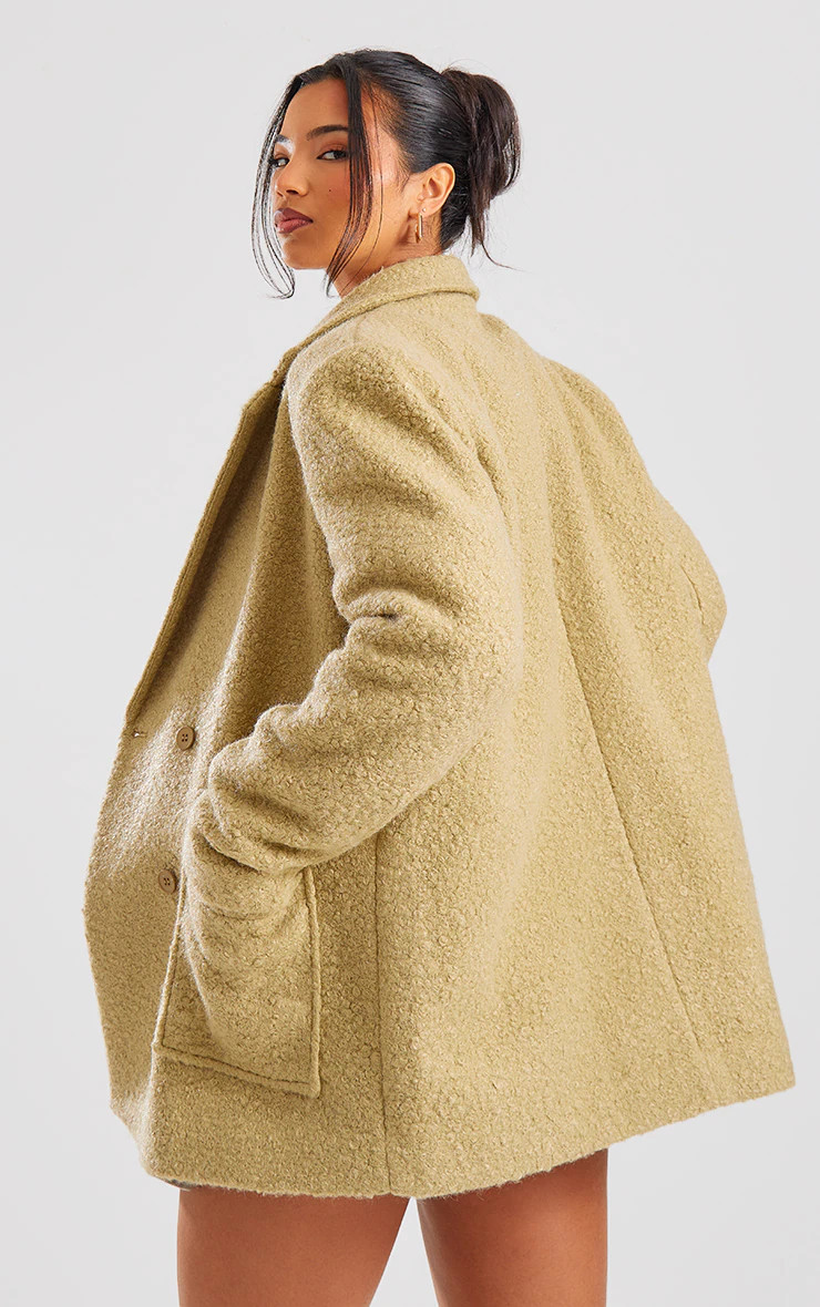 Sage Khaki Boucle Tailored Blazer | PrettyLittleThing US