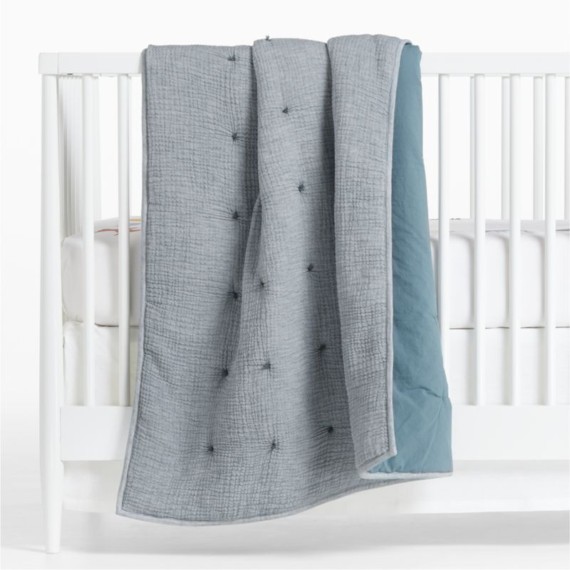 Aire Washable Blue Baby Crib Hand-Quilted Comforter + Reviews | Crate & Kids | Crate & Barrel
