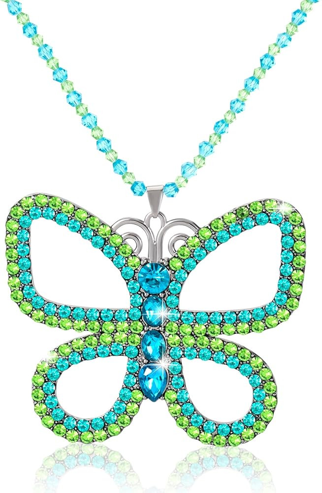 Joez Wonderful Green Butterfly Choker, Large Necklace Pendant, Sparkly Necklace for Women, Rhines... | Amazon (US)
