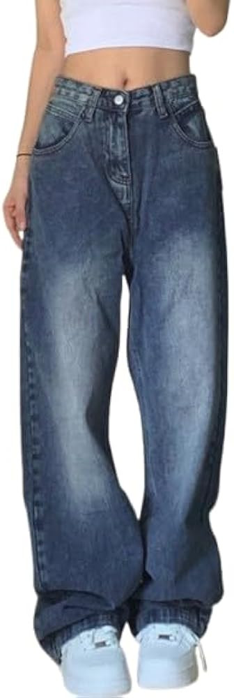 EMMIOL Women Baggy Jeans Mid-Low Waist Boyfriend Streetwear Vintage Jeans Wide Leg Denim Pants | Amazon (US)