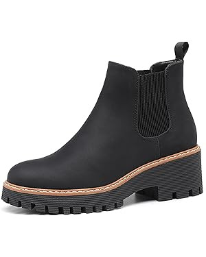 DECARSDZ Womens Chunky Platform Chelsea Boot With Elastic Low Wedge Heel Slip On For Fall Work Su... | Amazon (US)