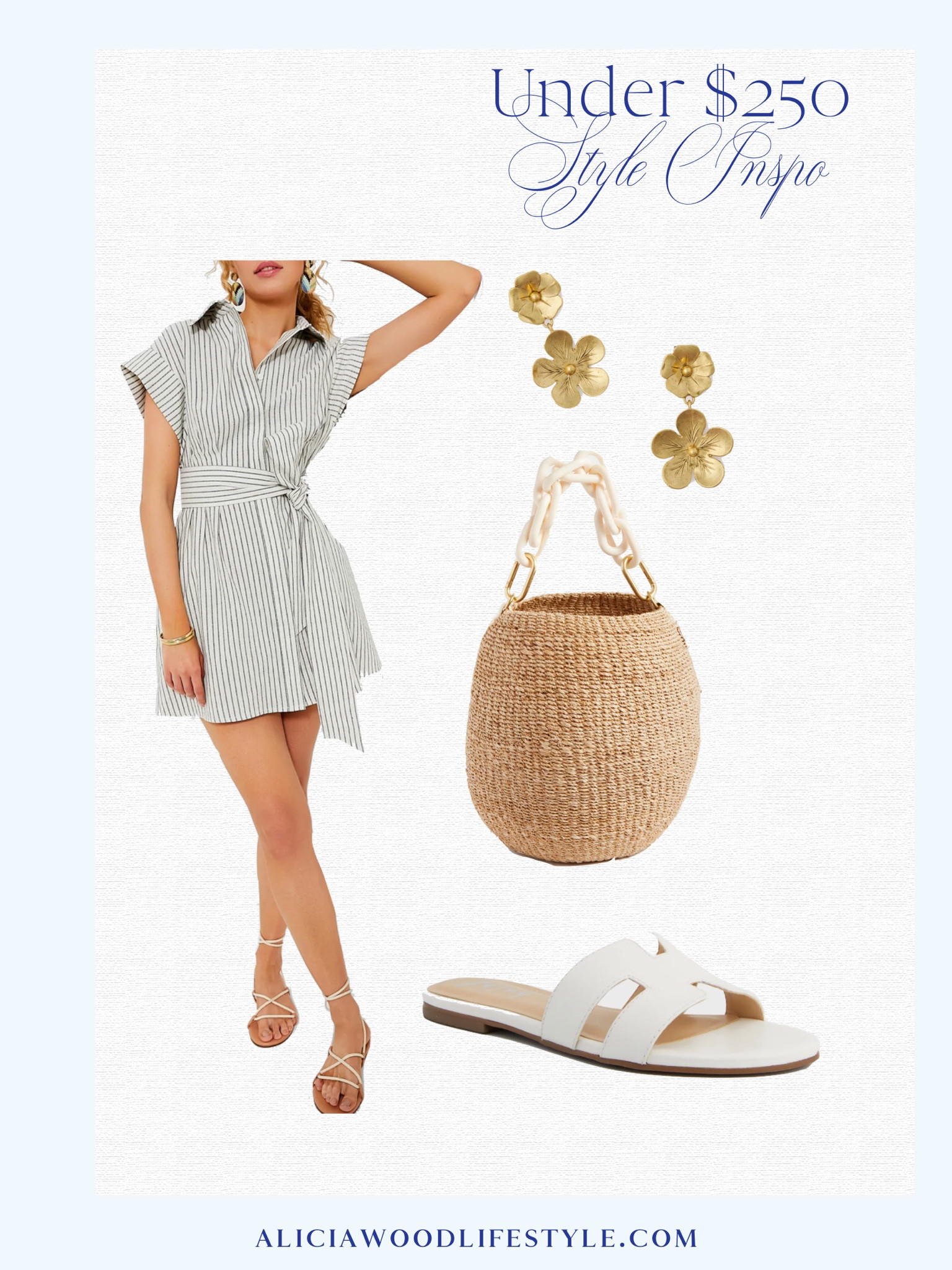 Under $250 Style Inspo 

Striped cotton mini dress
White sandals 
Woven bucket back with white resin chain handle 
Floral drop gold earrings
Fall transitional outfit
Under $250 outfit 

#LTKOver40 #LTKSeasonal #LTKStyleTip