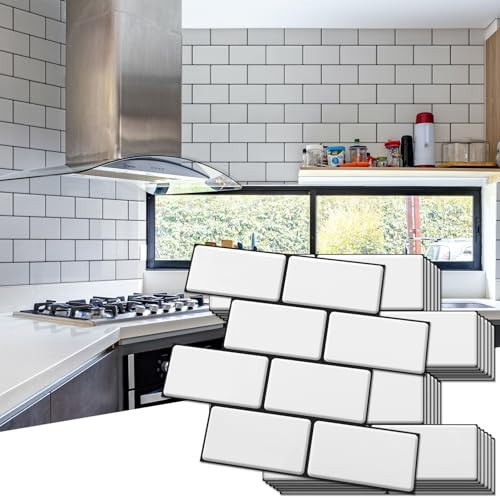 Art3d Peel and Stick Backsplash, 10-Pack Thickened Stick on Subway Tiles, Faux Ceramic Tiles for Kitchen, Bathroom, White | Amazon (US)