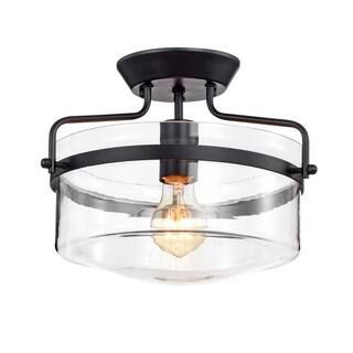 Warehouse of Tiffany Merwin 1-Light Matte Black Semi-Flushmount Ceiling Lamp-CM0181 - The Home De... | The Home Depot