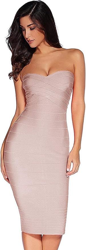 meilun Women's Knee Length Strapless Bandage Bodycon Party Dress | Amazon (US)