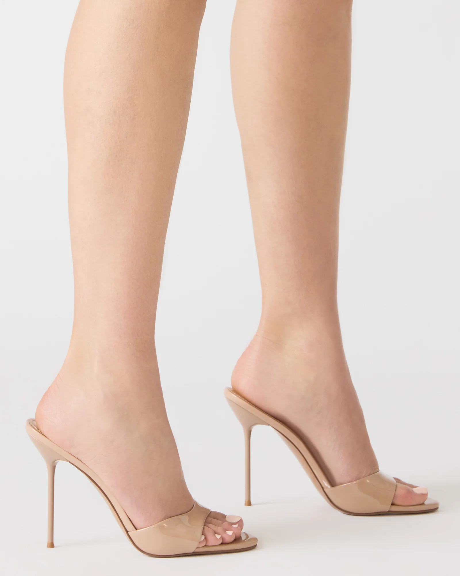 DAVINA Tan Patent Rounded Open-Toe Mule Stiletto Women's Heel | Steve Madden (US)