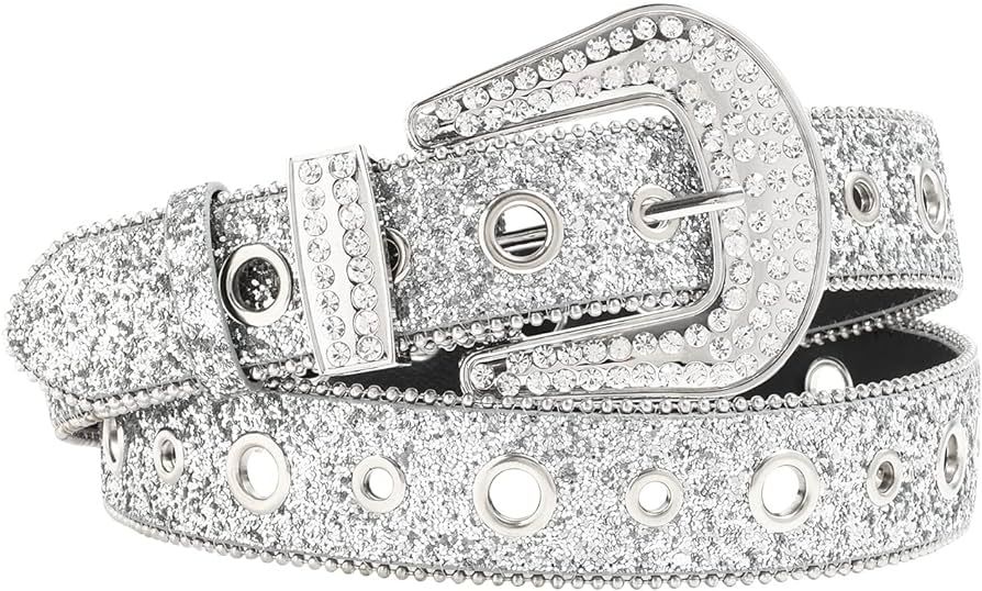 Kajeer Rhinestone Belt for Men Women, Vintage Cowgirl Diamond Bling Belts for Jeans(Silver, Small... | Amazon (US)
