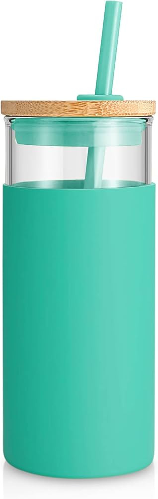 tronco 20oz Glass Tumbler Glass Water Bottle Straw Silicone Protective Sleeve Bamboo Lid - BPA Free  | Amazon (US)