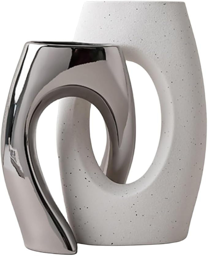 Silver Plated+White Combination Cross Ceramic Vases Set of 2 - Modern Home Decor for Living Room,... | Amazon (US)