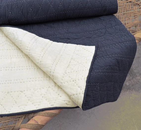 Blue-gray quilt, aztec pattern, navajo style, cotton kantha quilt, 100% cotton, 60X90 inches | Etsy (US)