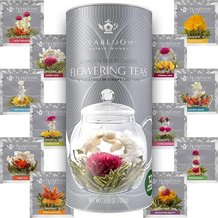 Teabloom Flowering Tea - 12 Unique Varieties of Fresh Blooming Tea Flowers - Hand-Tied Natural Gr... | Amazon (US)