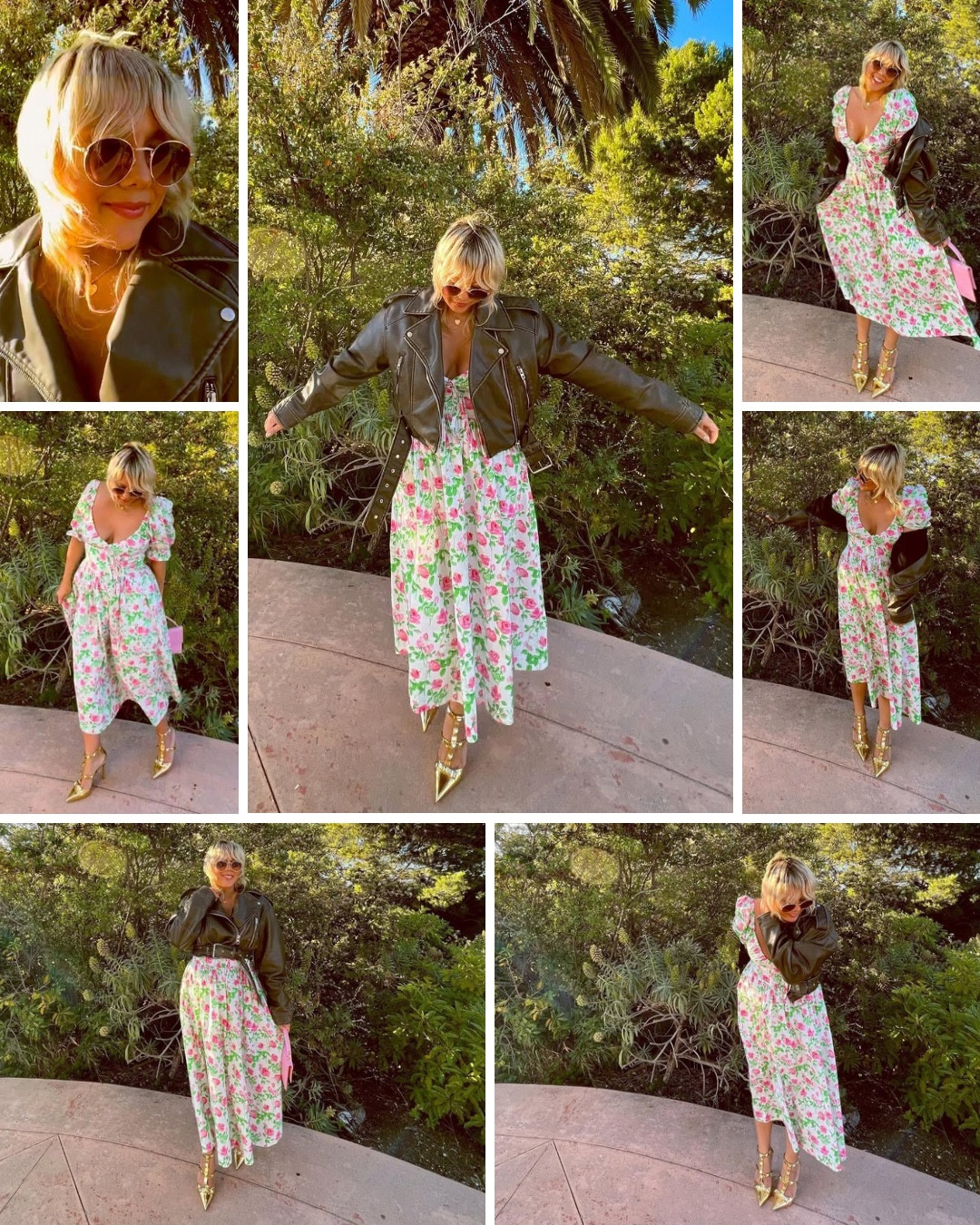 Floral dress, metallic heels, leather jacket and round sunnies ✨

#LTKSummerEdit #LTKShoeCrush #LTKStyleTip