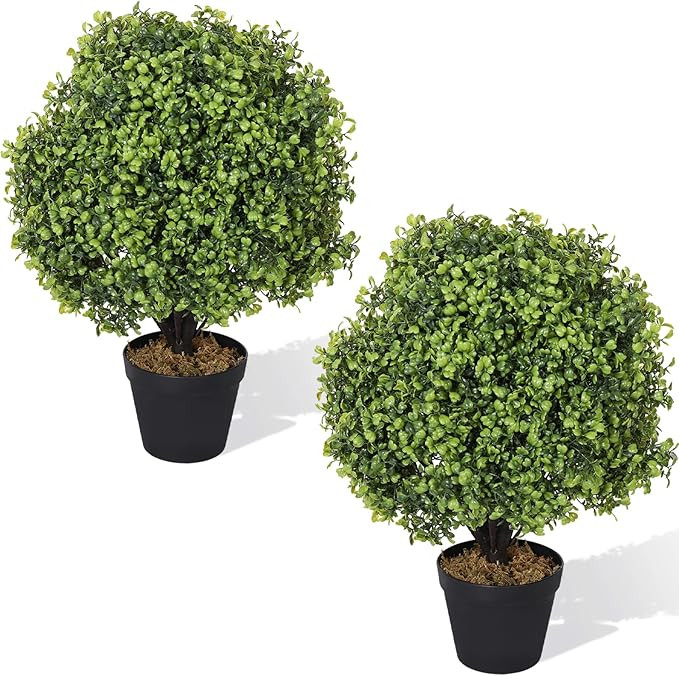 THE BLOOM TIMES 2ft Boxwood Topiary Trees Artificial Outdoor 2 Pack 24 Inch Tall Faux Ball Plants... | Amazon (US)
