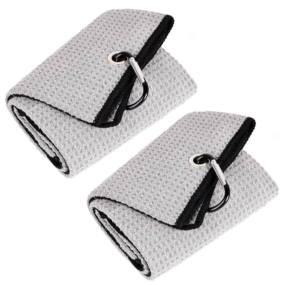 Mile High Life 2 Pack Gray Microfiber Tri-Fold Golf Towels with Carabiner Clip, 16x21in, Water Ab... | Amazon (US)